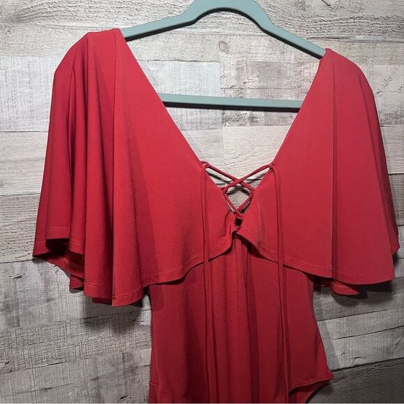 Lulus Rust Orange Lace Up Cape Backless Bodysuit - Picture 7 of 11